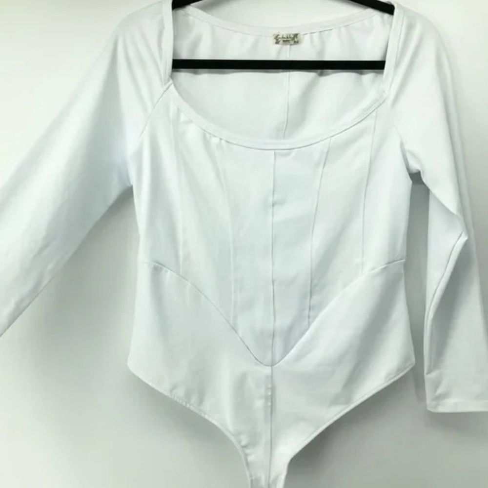 FREE PEOPLE - White Long Sleeve Bodysuit- Large